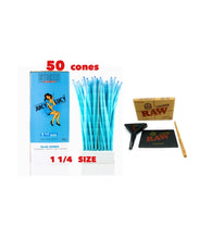 Load image into Gallery viewer, JUICY LUCY BLUE cone 1 1/4 size (200ct, 100ct 50ct) MADE IN FRANCE+RAW 1 1/4 lean size loader