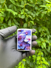 Load image into Gallery viewer, Violet purple flower lighter & 2.5 inch aluminum grinder.  Pretty cute girly lighter grinder set