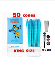 Load image into Gallery viewer, JUICY LUCY BLUE pre rolled cone king size (200ct, 100ct, 50ct)+tube+glass tip