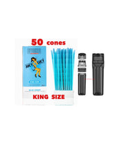 Load image into Gallery viewer, JUICY LUCY BLUE cone KING size (200pk, 100pk, 50pk) MADE IN FRANCE+3in1 herb filler grinder