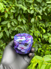 Load image into Gallery viewer, Violet purple flower lighter & 2.5 inch aluminum grinder.  Pretty cute girly lighter grinder set