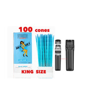 Load image into Gallery viewer, JUICY LUCY BLUE cone KING size (200pk, 100pk, 50pk) MADE IN FRANCE+3in1 herb filler grinder