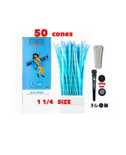 Load image into Gallery viewer, JUICY LUCY BLUE prerolled cone 1 1/4size ( 200ct, 100ct, 50ct)+tube+glass tip