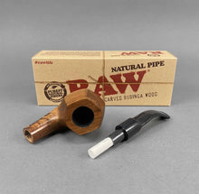 Load image into Gallery viewer, Raw Wooden Smoking Pipe Natural Uncoated Hand Carved+Raw Phoenix Extendo Lighter