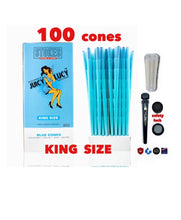 Load image into Gallery viewer, JUICY LUCY BLUE pre rolled cone king size (200ct, 100ct, 50ct)+tube+glass tip