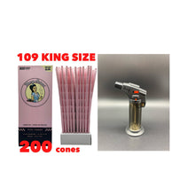 Load image into Gallery viewer, Blazy Susan pink pre rolled cone 109MM king size 50PK | 100PK | 200PK + jet flame torch lighter refillable RED color