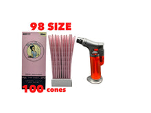 Load image into Gallery viewer, Blazy Susan pink pre rolled cone 98MM 98 size 50PK | 100PK | 200PK + jet flame torch lighter refillable RED color