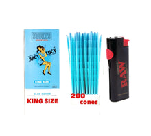 Load image into Gallery viewer, Juicy Luck Blue King Size cone pre rolled (50, 100, 200, 300, 400, 500) + Raw Phoenix refillable lighter