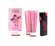 Load image into Gallery viewer, Juicy Lucy Pink King Size cone pre rolled (50, 100, 200, 300, 400, 500) + Raw Phoenix refillable lighter