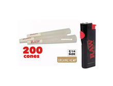 Load image into Gallery viewer, RAW Organic 1 1/4 Size cone pre rolled (50, 100, 200, 300, 400, 500) + Raw Phoenix refillable lighter