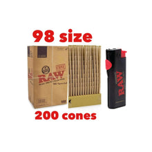 Load image into Gallery viewer, RAW 98 Special Size cone pre rolled (50, 100, 200, 300, 400, 500) + Raw Phoenix refillable lighter