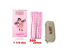 Load image into Gallery viewer, Juicy Lucy Pink 1 1/4 Size Pre-Rolled Cones + raw Cone Wallet