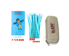 Load image into Gallery viewer, Juicy Lucy blue 1 1/4 Size Pre-Rolled Cones + raw Cone Wallet