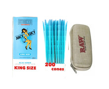 Load image into Gallery viewer, Juicy Lucy Blue King Size Pre-Rolled Cones + raw Cone Wallet