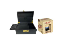 Load image into Gallery viewer, RAW nature wood & glass storage grinder  +  Premium large Bamboo wood stash box with lock and removable rolling tray