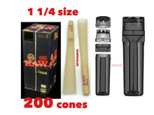 Load image into Gallery viewer, RAW black 1 1/4 size classic Pre-rolled cones with 3 in 1 grinder