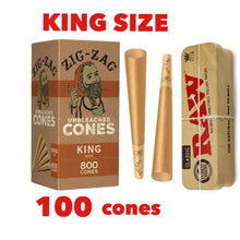Load image into Gallery viewer, Zig Zag unbleached king size pre-rolled cone 25/50/100/200/300/500 + RAW king size metal caddy box