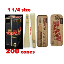 Load image into Gallery viewer, RAW black 1 1/4 size pre-rolled cone 25/50/100/200/300/500 + RAW 1 1/4 size metal caddy box