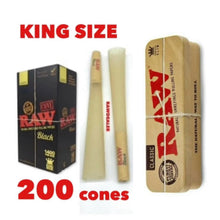 Load image into Gallery viewer, RAW black king size pre-rolled cone 25/50/100/200/300/500 + RAW king size metal caddy box