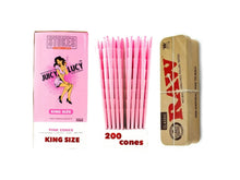 Load image into Gallery viewer, Juicy Lucy Pink King size pre-rolled cone 25/50/100/200/300/500 + RAW king size caddy tin box