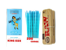 Load image into Gallery viewer, Juicy Lucy Blue King size pre-rolled cone 25/50/100/200/300/500 + RAW king size caddy tin box