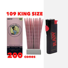 Load image into Gallery viewer, Blazy Susan pink cones 109mm king size (500, 400, 300, 200, 100, 50) + Raw Phoenix refillable lighter