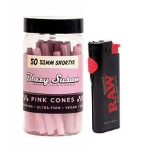 Load image into Gallery viewer, Blazy Susan pre rolled cone 53mm short size 50ct jar + RAW Phoenix refillable lighter