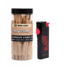 Load image into Gallery viewer, Blazy Susan pre rolled cone 98mm size 50ct jar + RAW Phoenix refillable lighter