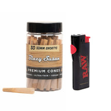 Load image into Gallery viewer, Blazy Susan pre rolled cone 53mm short size 50ct jar + RAW Phoenix refillable lighter