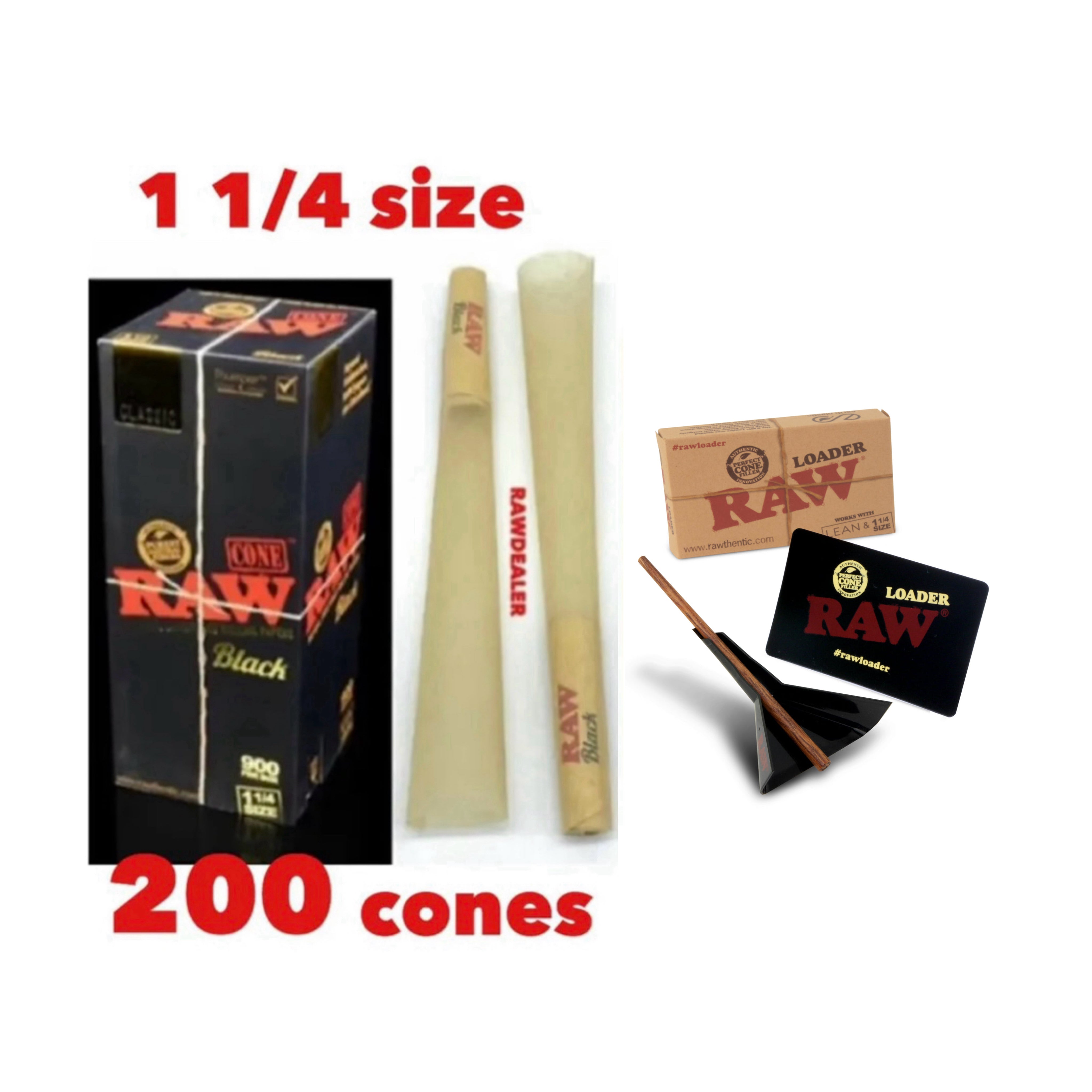 RAW CLASSIC 1 1/4 SIZE PRE-ROLLED CONES 50 COUNT PLUS RAW LEAN LOADER