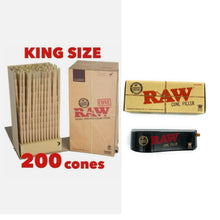 Load image into Gallery viewer, Raw classic king size pre rolled cone with tip 50,100, 200, 300, 400, 500 + raw king size cone shooter filler