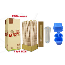 Load image into Gallery viewer, Raw organic classic 1 1/4 size pre rolled cone (50, 100, 200, 300, 400, 500) + glass cone holder tip + double cone & mini lighter double joint holder