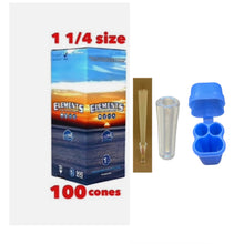 Load image into Gallery viewer, Elements organic 1 1/4 size pre rolled cone (50, 100, 200, 300, 400, 500) + glass cone holder tip + double cone & mini lighter double joint holder