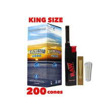 Load image into Gallery viewer, Elements Organic King Size cone pre rolled (50, 100, 200, 300, 400, 500) + Raw Extendo refillable lighter + Cone Glass Holder Tip