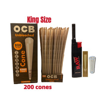 Load image into Gallery viewer, OCB Unbleached King Size cone pre rolled (50, 100, 200, 300, 400, 500) + Raw Extendo refillable lighter + Cone Glass Holder Tip