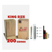 Load image into Gallery viewer, Raw Classic King Size cone pre rolled (50, 100, 200, 300, 400, 500) + Raw Extendo refillable lighter + Aluminum Doob Tube + Glass Tip