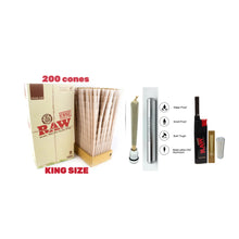 Load image into Gallery viewer, Raw Organic Classic King Size cone pre rolled (50, 100, 200, 300, 400, 500) + Raw Extendo refillable lighter + Aluminum Doob Tube + Glass Tip