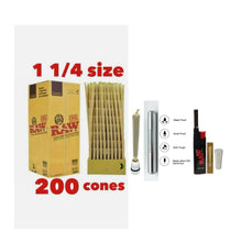Load image into Gallery viewer, Raw Classic 1 1/4  Size cone pre rolled (50, 100, 200, 300, 400, 500) + Raw Extendo refillable lighter + Aluminum Doob Tube + Glass Tip