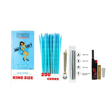 Load image into Gallery viewer, Juicy Lucy Blue King Size cone pre rolled (50, 100, 200, 300, 400, 500) + Raw Extendo refillable lighter + Aluminum Doob Tube + Glass Tip