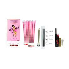 Load image into Gallery viewer, Juicy Lucy Pink King Size cone pre rolled (50, 100, 200, 300, 400, 500) + Raw Extendo refillable lighter + Aluminum Doob Tube + Glass Tip