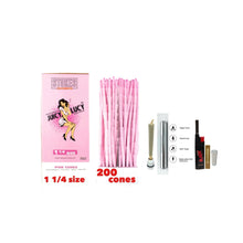 Load image into Gallery viewer, Juicy Lucy Pink 1 1/4 Size cone pre rolled (50, 100, 200, 300, 400, 500) + Raw Extendo refillable lighter + Aluminum Doob Tube + Glass Tip