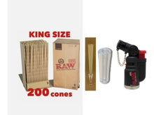 Load image into Gallery viewer, Raw Classic King Size cone pre rolled (50, 100, 200, 300, 400, 500) + Raw refillable torch lighter + Cone Glass Holder Tip
