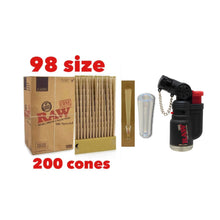 Load image into Gallery viewer, Raw classic 98 special Size cone pre rolled (50, 100, 200, 300, 400, 500) + Raw refillable torch lighter + Cone glass holder tip