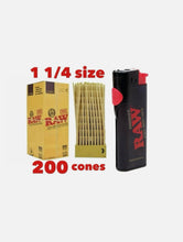Load image into Gallery viewer, RAW Classic 1 1/4 Size cone pre rolled (50, 100, 200, 300, 400, 500) + Raw Phoenix refillable lighter