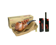 Load image into Gallery viewer, Raw Wooden Smoking Pipe Natural Uncoated Hand Carved+Raw Phoenix Extendo Lighter