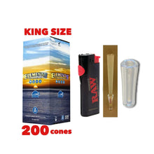 Load image into Gallery viewer, Elements Organic King Size cone pre rolled (50, 100, 200, 300, 400, 500) + Raw Phoenix refillable lighter + Cone Glass Holder Tip