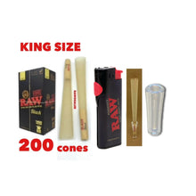 Load image into Gallery viewer, RAW Black King Size cone pre rolled (50, 100, 200, 300, 400, 500) + Raw phoenix refillable lighter + Glass tip