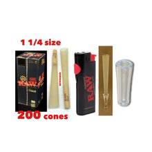 Load image into Gallery viewer, RAW Black 1 1/4 Size cone pre rolled (50, 100, 200, 300, 400, 500) + Raw phoenix refillable lighter + Glass tip