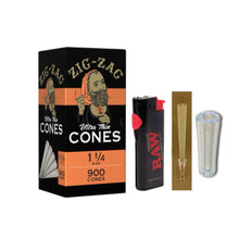 Load image into Gallery viewer, Zig Zag Ultra Thin 1 1/4 Size cone pre rolled (100, 200, 300, 400, 500) + Raw phoenix lighter + Glass tip