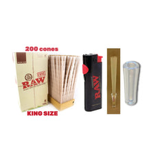 Load image into Gallery viewer, RAW Organic King Size cone pre rolled (50, 100, 200, 300, 400, 500) + Raw phoenix refillable lighter + Glass tip